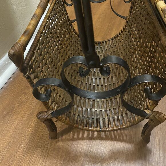 Wicker Rattan Bamboo Cane Wrought Iron Vintage Towel Magazine Rack MCM Bohemian - Picture 5 of 16